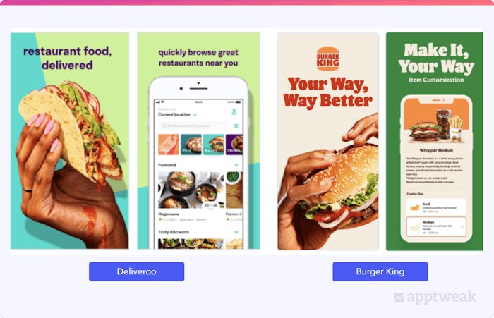 App screenshots for Deliveroo and Burger King on the App Store, US
