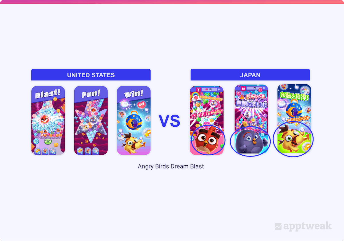 愤怒的小鸟梦幻爆破在日本 App Store 的屏幕截图中放大了可爱的角色