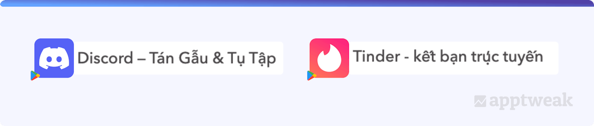 Discord and Tinder app titles in the Vietnamese App Store